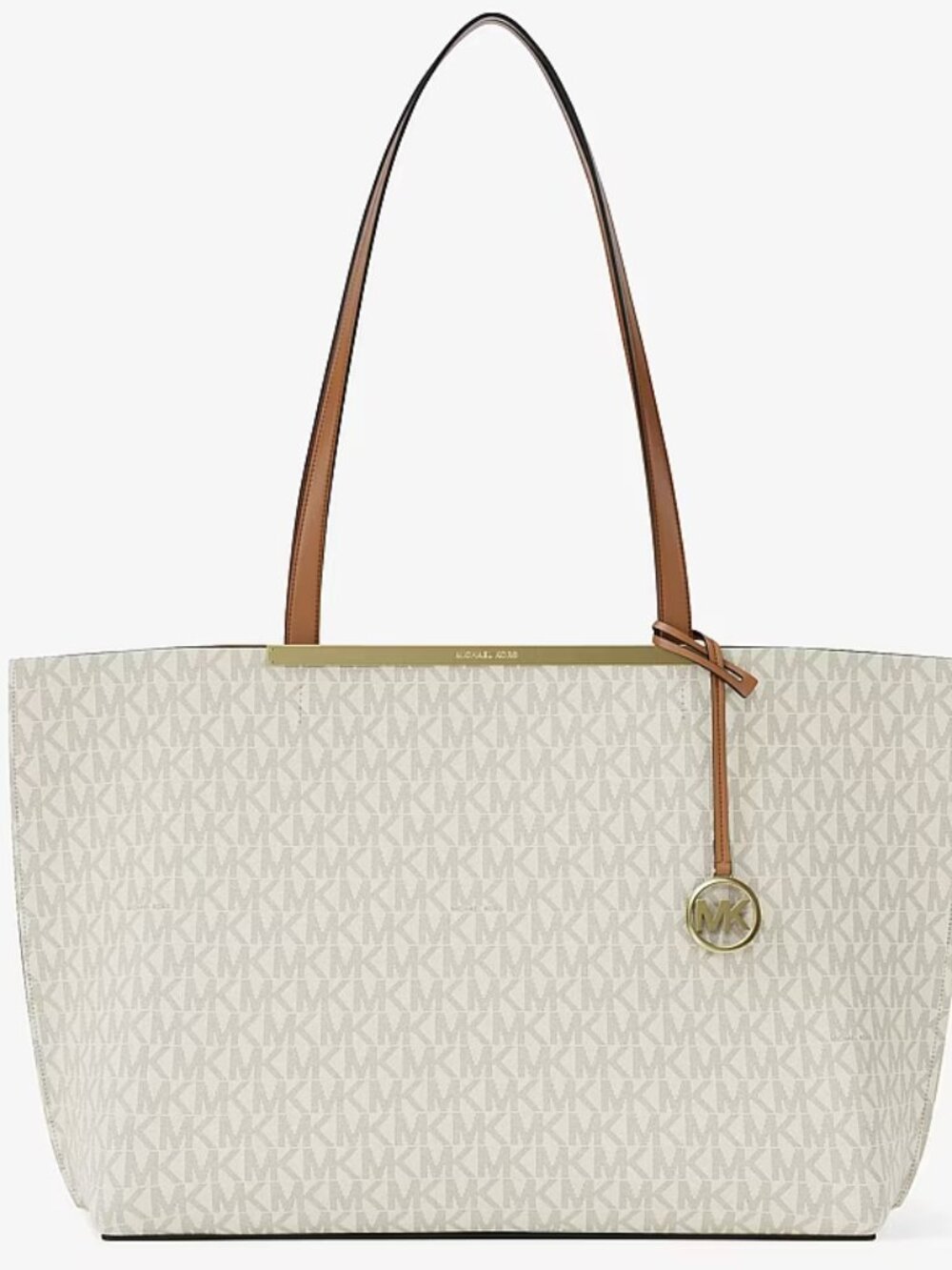 NWT ✅ Michael Kors EVELYN Large Signature Logo Tote Bag - Vanilla / Acorn